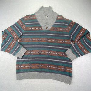 Univibe Mens Sweater Brown Gray Blue Large Long Sleeve Stretch V Neck Casual